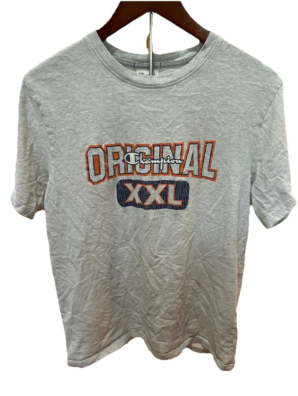 Y2K Champion Original Graphic T Shirt Gray Crackle Logo SMALL Rochester NY